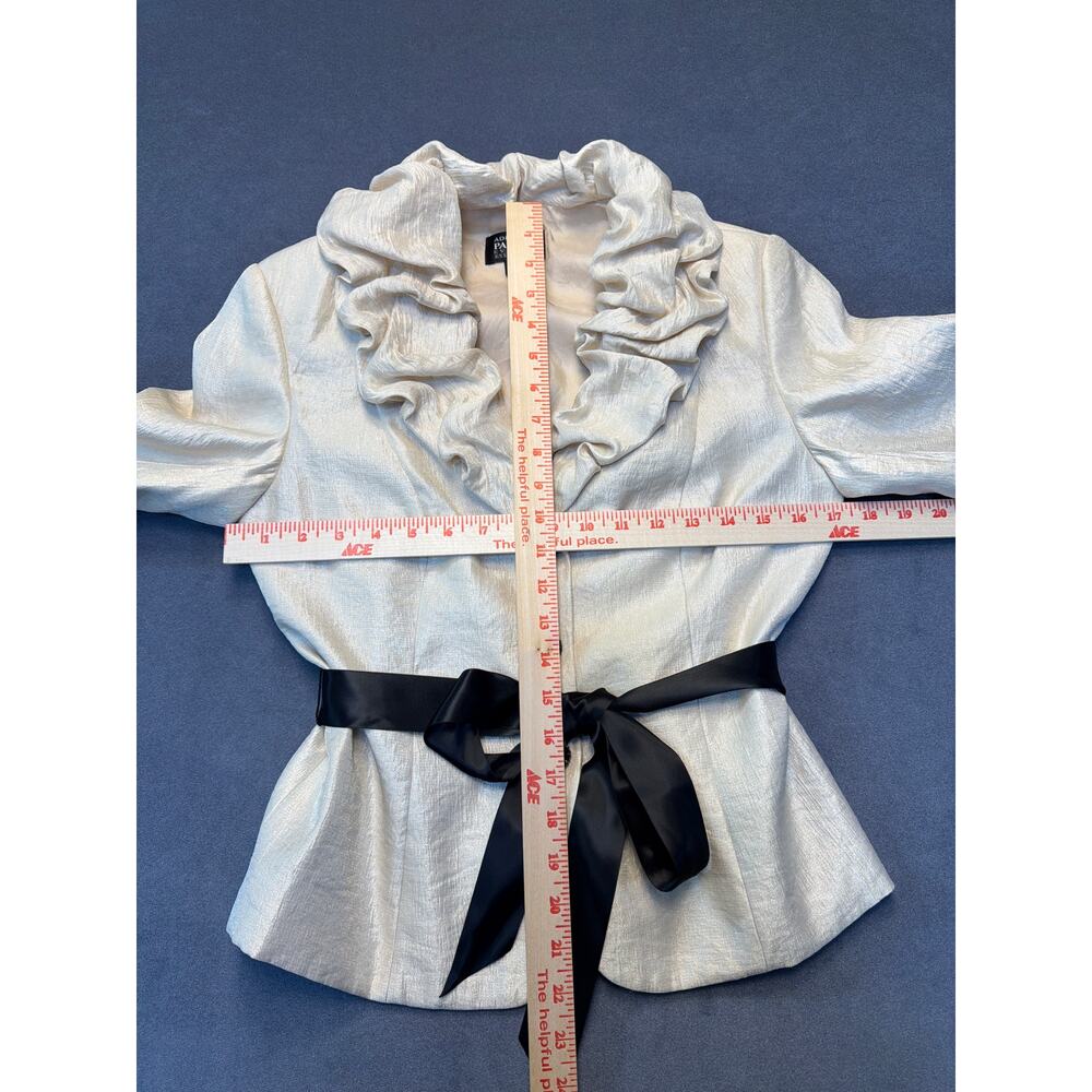 Adrianna Papell Jacket Champagne 3/4 Sleeve Ruffle Belt Elegant Blazer Coat WM 8 - Picture 11 of 12